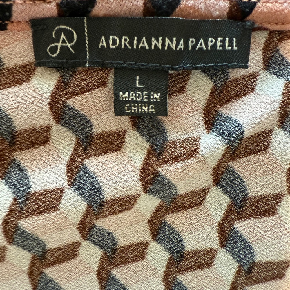 Adrianna Pappell Women's Pink/Brown Geometric Design Blouse Size L - Picture 5 of 6